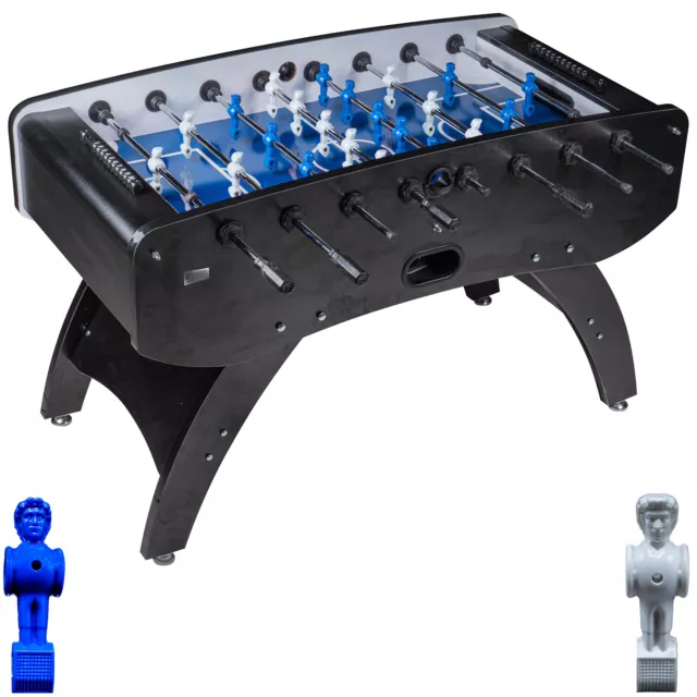 Fußball Tischkicker Profi Schwarz blaues Spielfeld Figuren Blau Weiss 80kg