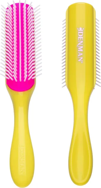 Denman Curly Hair Brush D3 (Honolulu Yellow) 7 Row Styling Brush for Detangling