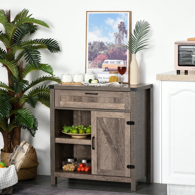 Rustic Barn Door Storage Cabinet Modern Farmhouse Buffet Sideboard for Kitchen