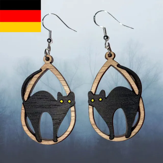 Halloween Holz Schwarze Katze Tropfen baumeln Ohrringe schmuck Partei Geschenk