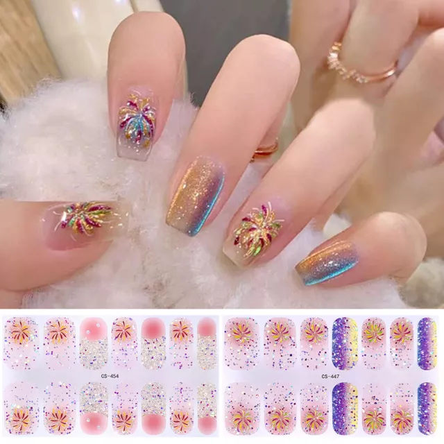 NEW Glitter Fireworks DIY Manicure 3D Foil Full Nail Wraps 14Tips Nail Sticker