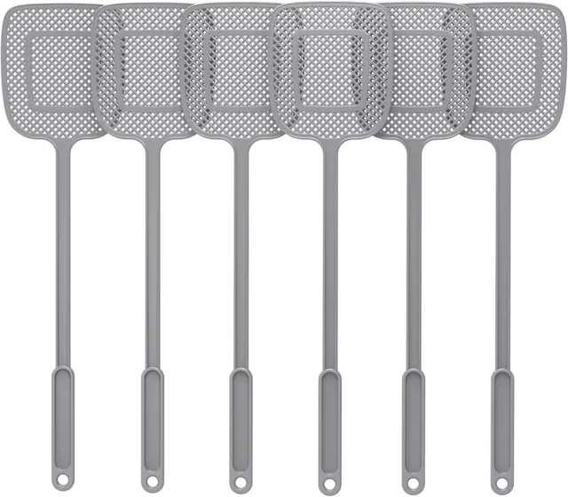 Heavy Duty Long Handle Fly Swatter, Gray, 6 Pack