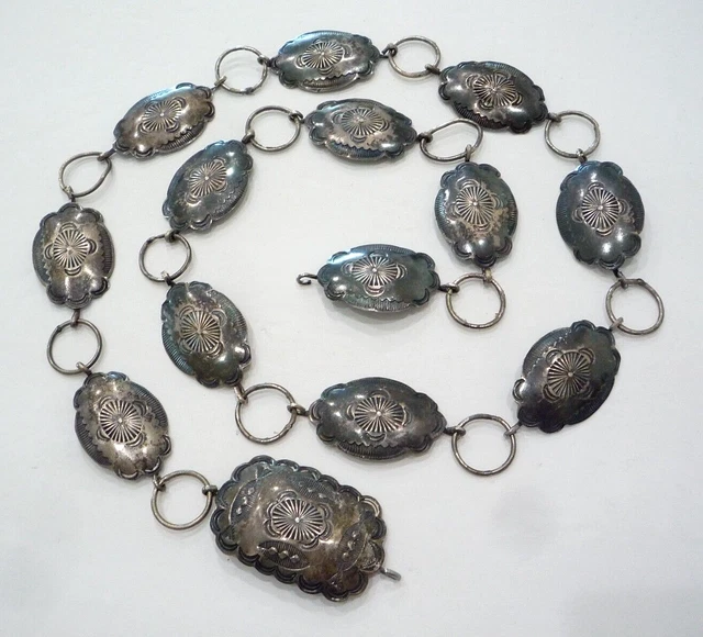 Vintage Navajo Native American Sterling Silver 33" Concho Belt 86 Grams