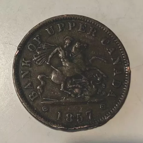 Bank Of Upper Canada 1857 One Penny Coin Token Saint George & The Dragon