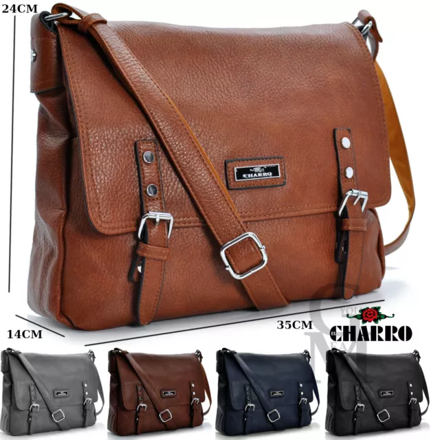 Borsa firmata CHARRO uomo donna vintage pelle cinghie tracolla postina marrone