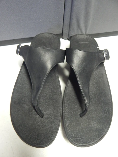 FitFlop The Skinny Sandals Womens Size 10 Black Leather Flip Flops Thong B28-090