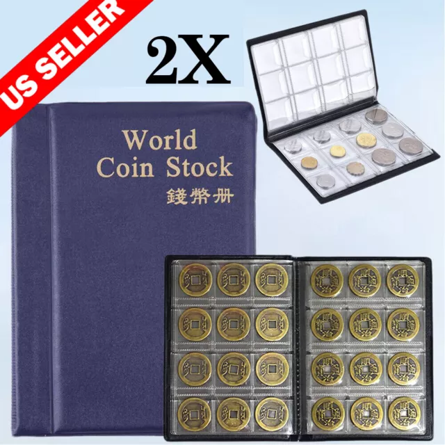 2X Blue Collecting 120 Pockets World Coin Collection Storage Holder Money Album