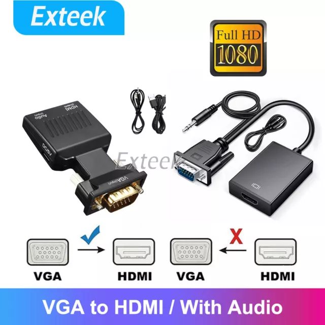 VGA Male to HDMI Female Video Converter Adapter Cable 1080P Stereo Audio Input