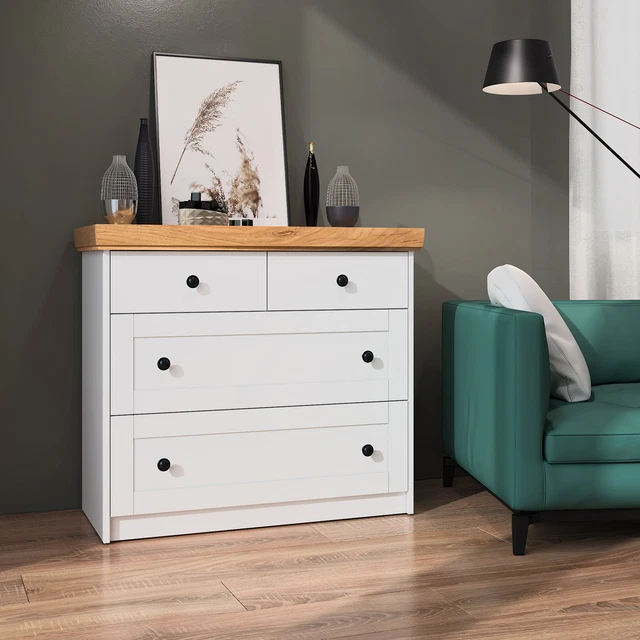 BIM Furniture Commode Bello Bianco IV – Buffet Haut Blanc Brillant 3 Tiroirs + 3 étagères