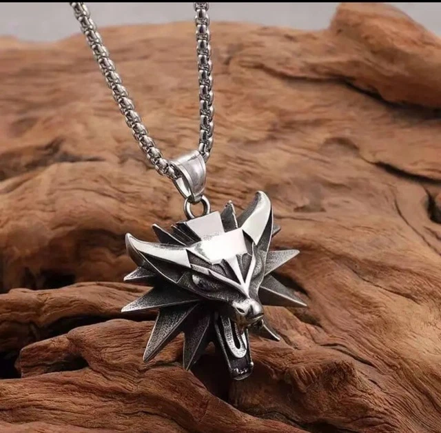 Ciondolo The Witcher Medallion Argento Cosplay Collana Lupo Geralt Di Rivia 9