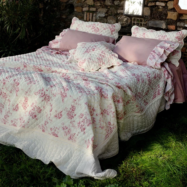 Couvre Lit Boutis Matelassé , Couvre Lit avec 2 Taies d'Oreiller Matelassé , Cou