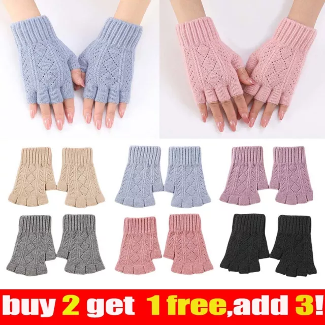 Thermal Fingerless Gloves Ladies Womens Knitted Warm Winter Half Finger Mittens