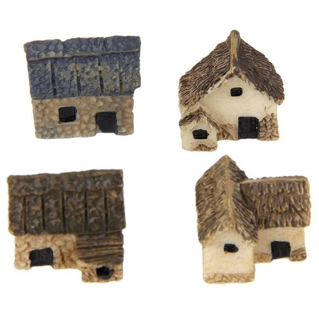 Set 4 Miniatur Puppenhaus Bonsai Craft Fairy Garden StrohhüTte Dekor Y6H6