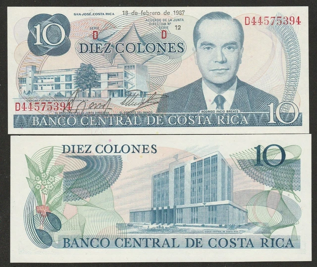 Km#237.B 1987 Costa Rica 10 Colone Note Unc