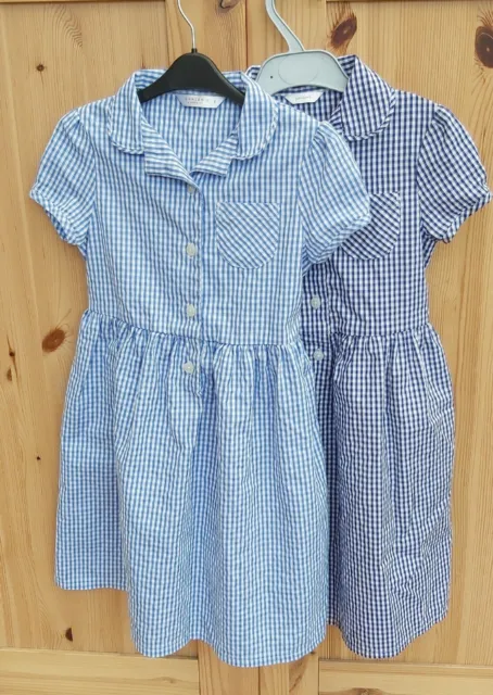 2 abiti estivi John Lewis scuola ragazze uniforme gingham blu chiaro e scuro