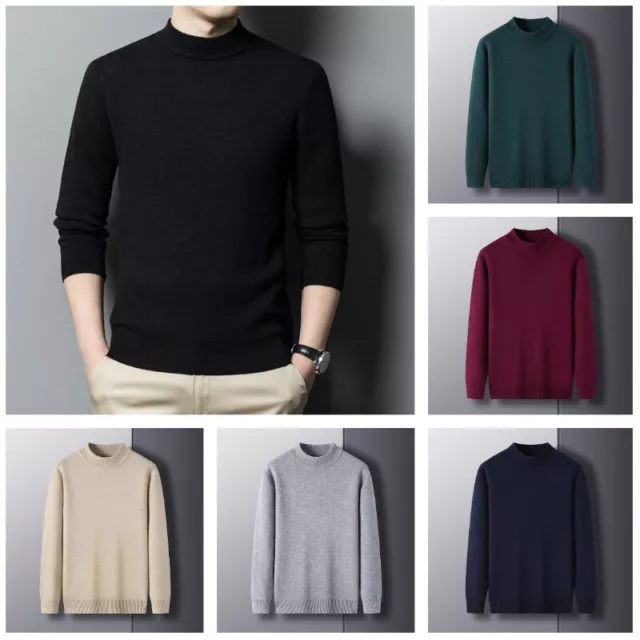 Uomo Maglione Maglia collo a Lupetto Simil Cashmere Caldo Pullover Basic Camicia