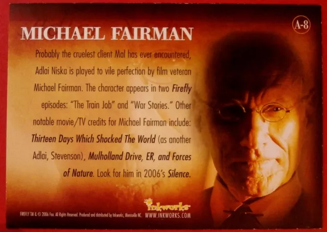 FIREFLY - MICHAEL FAIRMAN as Adlai Niska - Personally Signed Autograph Card 2006 2