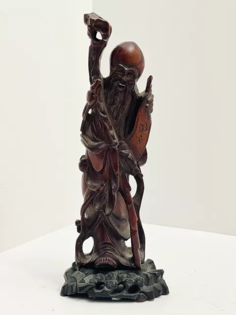 Wooden Figure Statue depicting Shou Lao (Shou Xing), Chinese God of Longevity