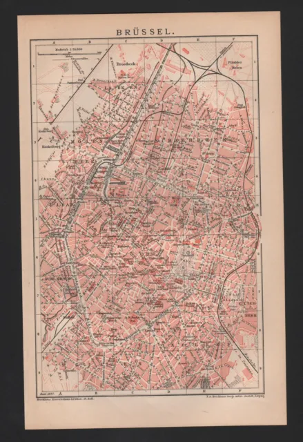 Landkarte city map 1897: STADTPLAN BRÜSSEL. Maßstab: 1 : 26.000