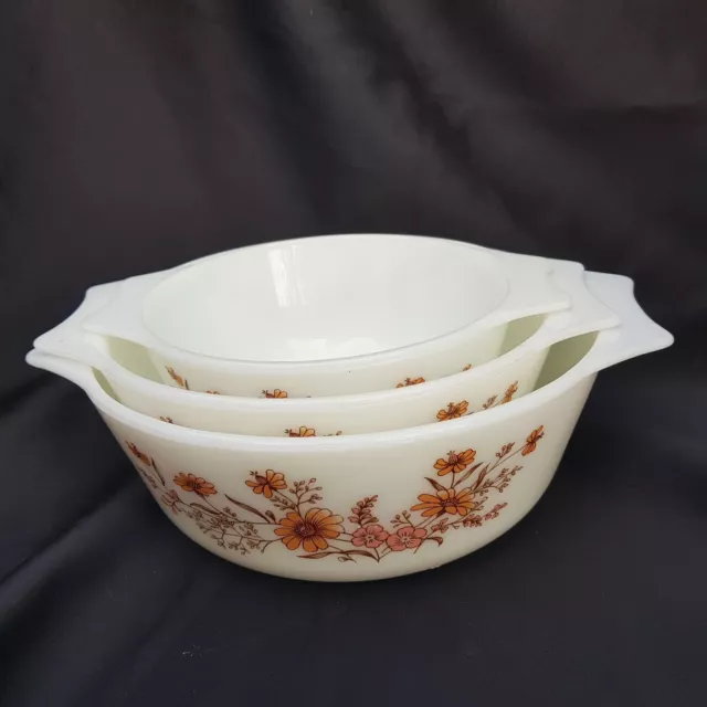 Pyrex England Baking Dish in Country Autumn Floral Casserole Dish 1960s Nesting 3