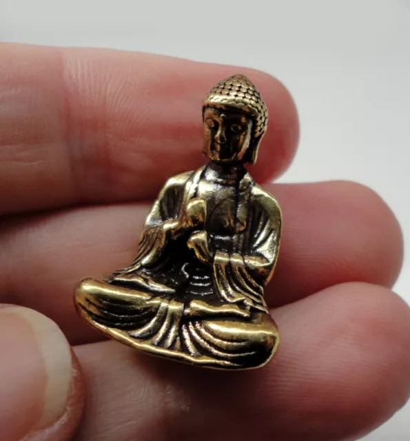 Small Pre-Owned Brass Mini Portable Retro Buddha Zen Statue Sitting Ornament