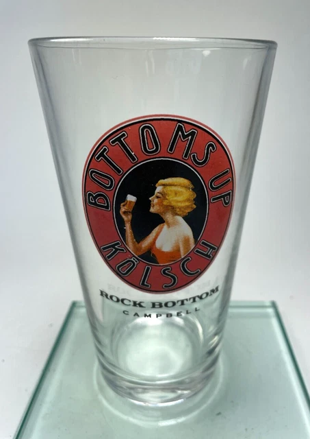 Rock Bottom Brewery Campbell California Pint Glass 16 oz Bottoms Up Kolsch B16
