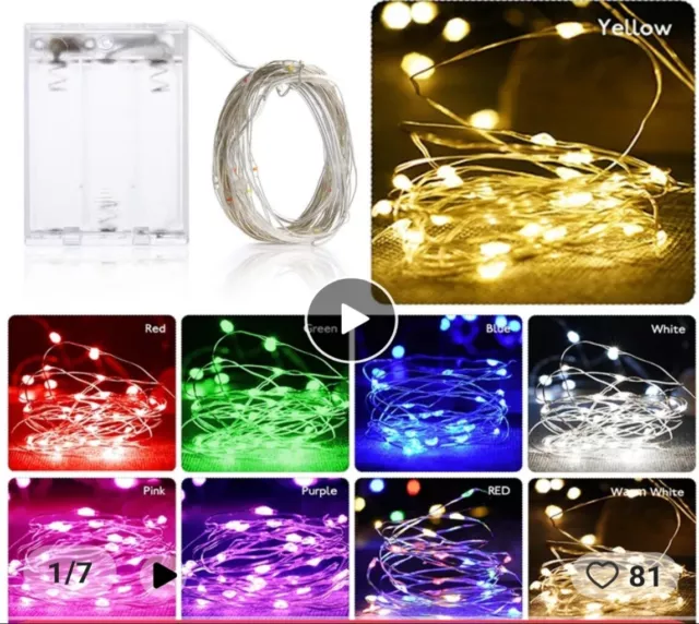 Filo Striscia Led A Batteria Decorazioni Stanza Natale Colorato  1M 2M 3M 5M 10M