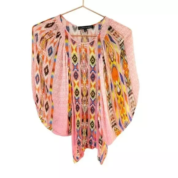 Tanvi Kedia Anthropologie Pink Embroidered Ikat Sheer Sequin Blouse Top Size XS