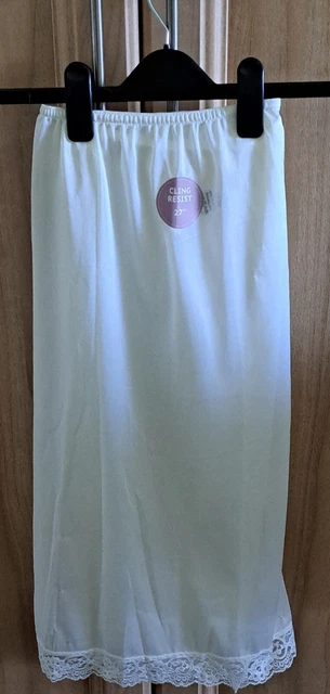 Sottogonna lunga donna avorio mezza slippa 27" finitura in pizzo taglia plus 22/24