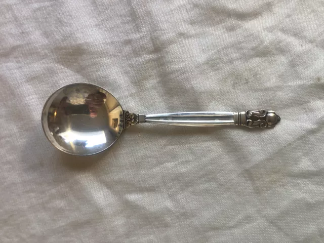 Georg Jensen Sterling Acorn Pattern 5 1/4" Round Bouillon Soup Spoon No Monogram