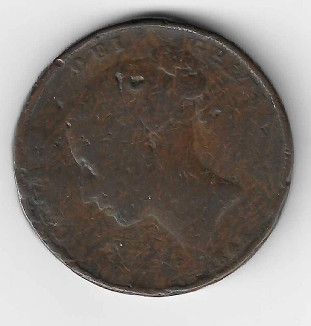 Queen Victoria Young Head 1843 OT Coinage Penny 1d Coin Rare Date Poor Condition