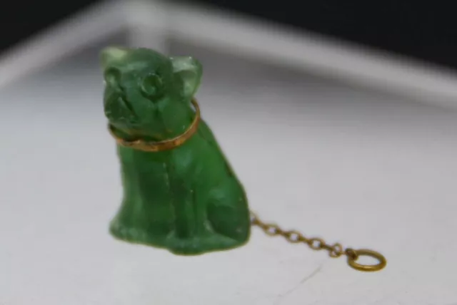 1910-20 MINI FRENCH BULLDOG ANTIQUE CRACKER JACK CZECH GLASS CHARM w/COLLAR 1”