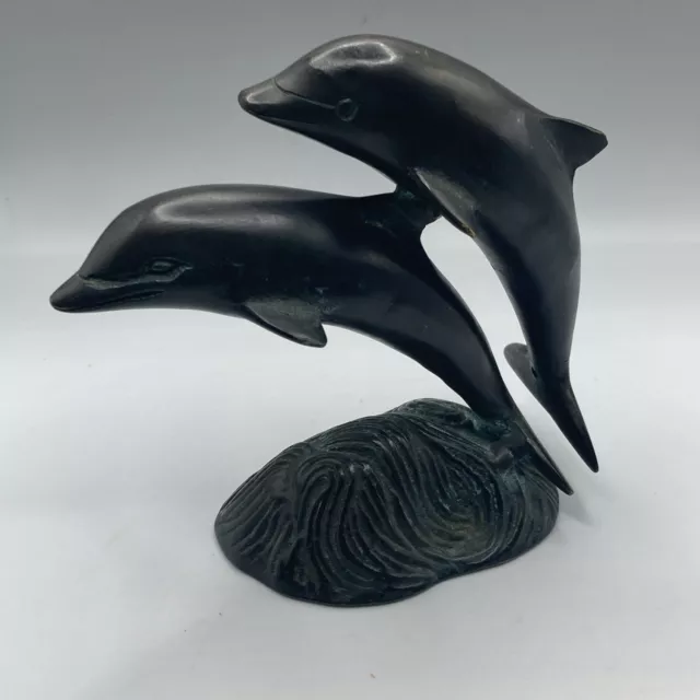 SPI Gallery Bronze 2 Dolphins Statue Sculpture Approx 6” tall Coastal  Decor