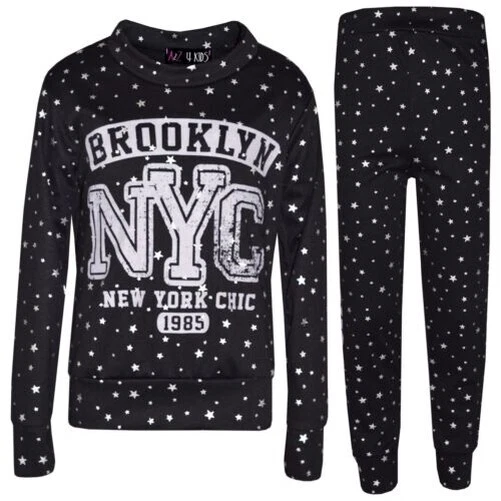Bambine Lounge Abito Brooklyn Nyc Abbigliamento Maglia Tuta Fondo 7-13 Anni