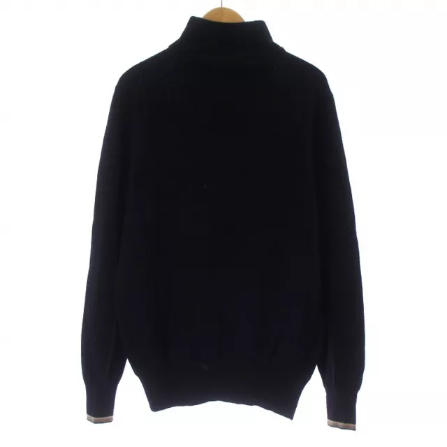 Ps Paul Smith Half Zip Knit Sweater Long Sleeve High Neck Wool L Black /Aq Gy35 2