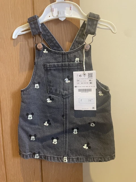 Zara Baby Girl Mickey Mouse Denim Pinafore Dress Size 3-6 Months BNWT