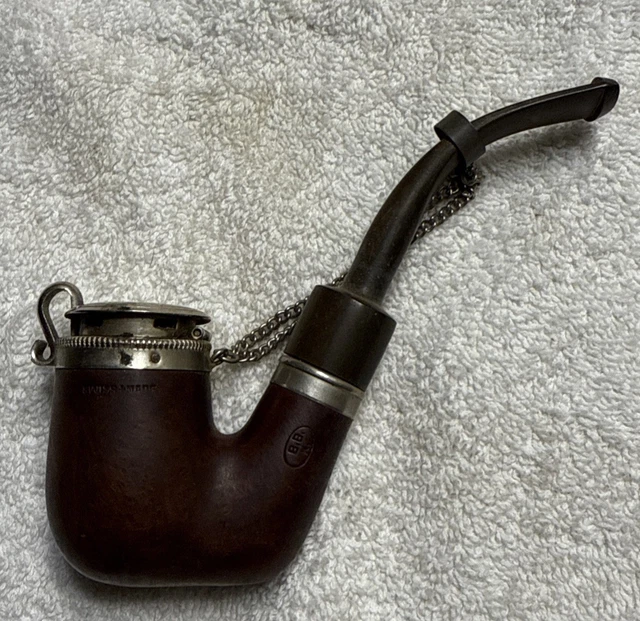 bbk tobacco B B K Pipe Removable Stem Hinged Metal Lid Swiss Made Deer NPD, found an unsmoked vintage