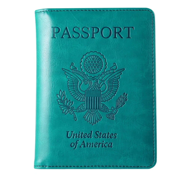US Passport Vaccine Card Holder RFID Blocking Leather Travel Wallet Case Cover
