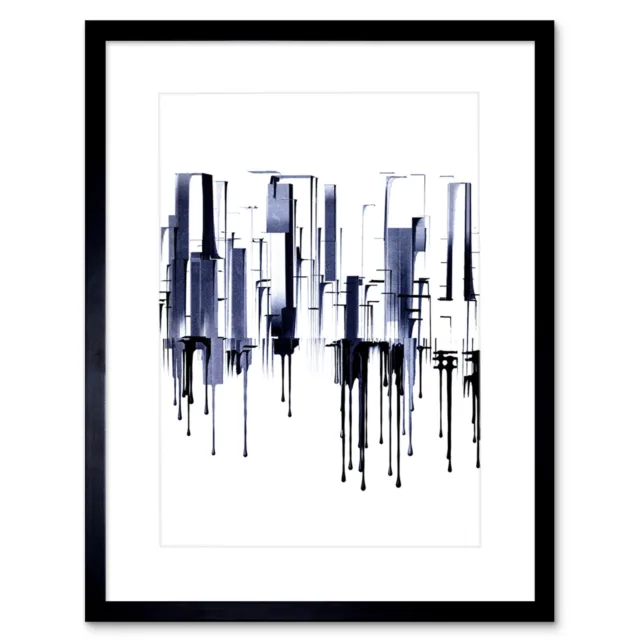 Abstract Skyline Cityscape Paint Drip Framed Wall Art Print 12X16 In