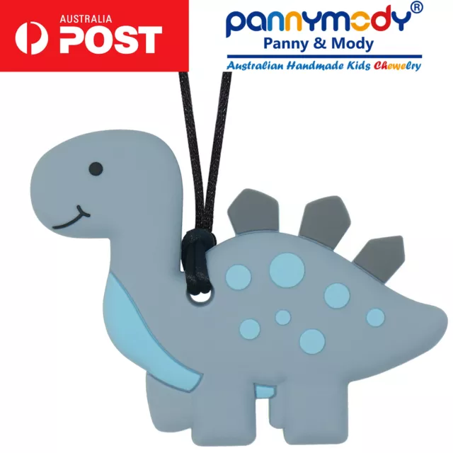 Children Jewellery Grey Dinosaur Sensory Chew Necklace Autism ADHD Nail Biting