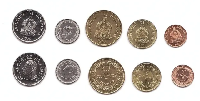 Honduras - set 5 coins 1 5 10 20 50 Centavos 1992 - 2007 UNC Lemberg-Zp