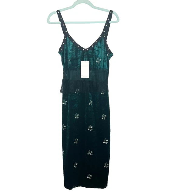 zara green velvet embroidered dress Nappe Long Dress – Manoush main image 1