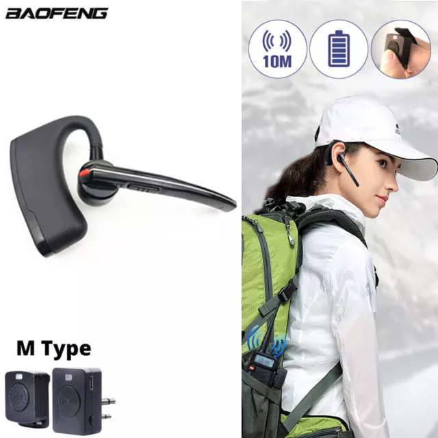 Walkie Talkie Wireless Bluetooth Headset M Plug Earpiece PTT for Motorola Radio