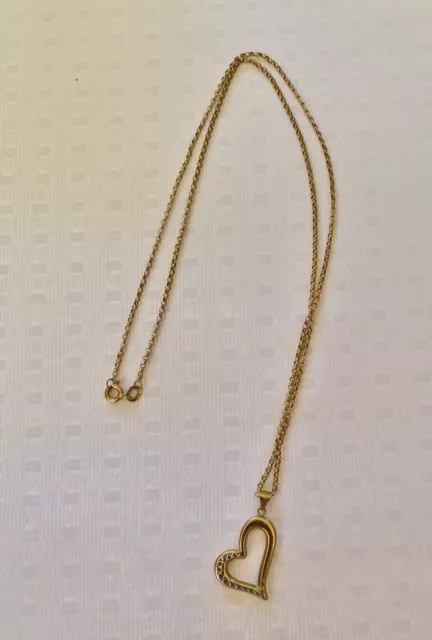 9ct Yellow Gold Heart Pendant & Italian Necklace Chain 51cm Long 375