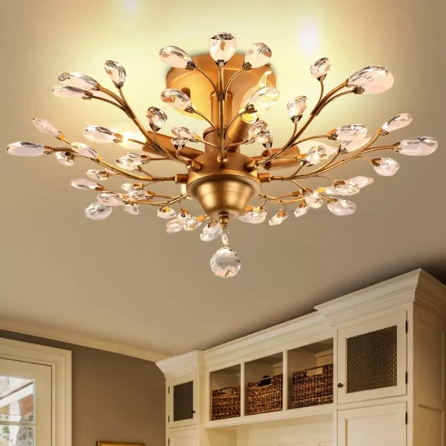 Gold K9 Chandeliers Crystal Ceiling Light Vintage 4-Lights Pendant Lamp Bedroom