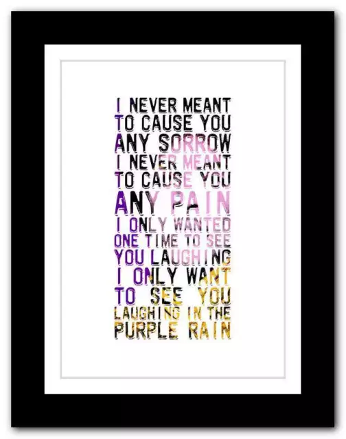 ❤ PRINCE ❤ Purple Rain - song lyrics poster art Limited Edition Print typography