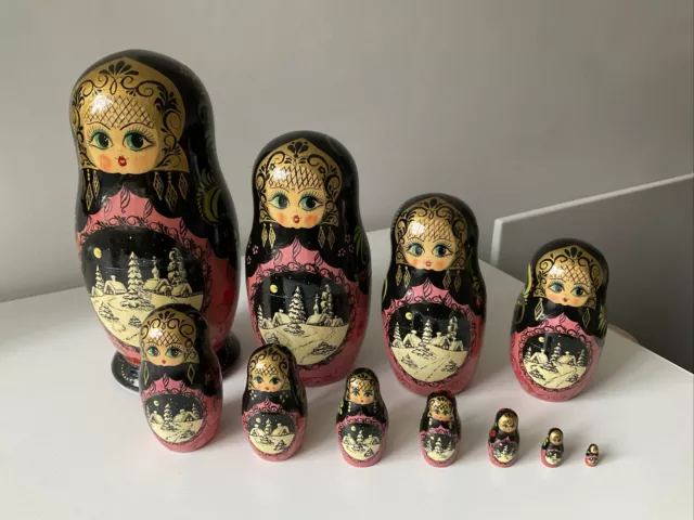 Vintage Russian Matryoshka Nesting Stacking Dolls, 11 Pieces, 25cm Tall, Signed?