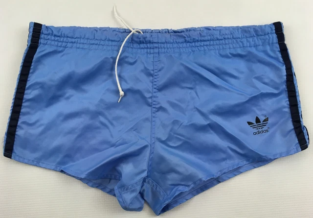 Adidas vintage 1980s blue navy nylon shorts Hose soccer made West Germany D4 XS