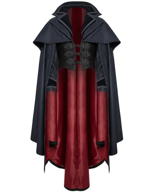 Giacca cappotto lungo gotico punk rave da uomo blu nero rosso steampunk vampiro