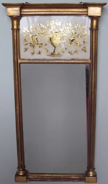 Early 19Th C Eglomise Paneled Antique Mirror By John Doggett Roxbury ~~ Boston